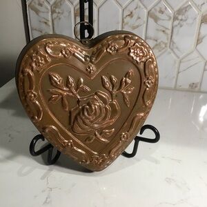 Vintage Heart-Shaped Copper Mold with Rose